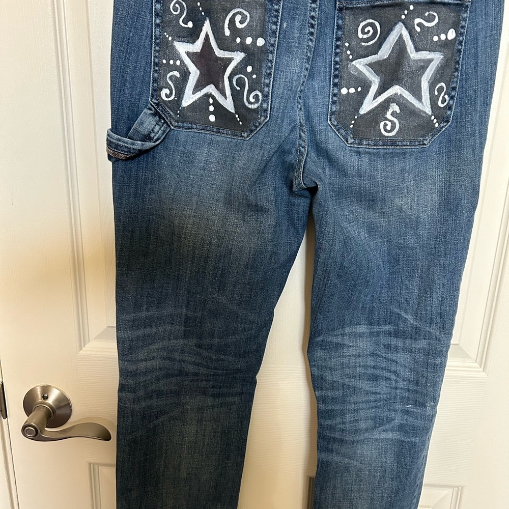 White House Black Market Slim Ankle Custom Embellished Painted Unique Jeans Sz 6